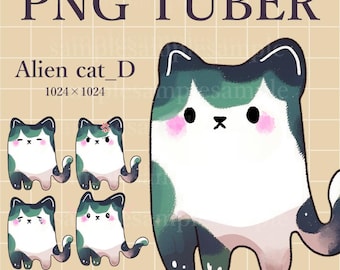 PNGTuber-kat, buitenaardse kat, kat Avatar, Chibi, schattig, Twitch, YouTube, Vtuber, streaming, klaar voor gebruik, downloaden naar OBS Streamlabs, met de hand getekend