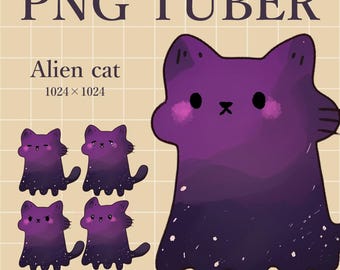 Hand Drawn Alien cat PNGtuber Model: Ready to Use Streaming Avatar