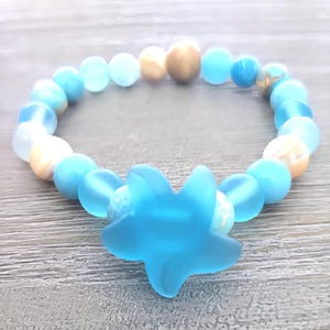Starfish Stretch Bracelet Beach Accessory Summer Vacation Coastal Style Ocean Theme Jewelry Gift Nautical Design Turquoise Beads Jasper