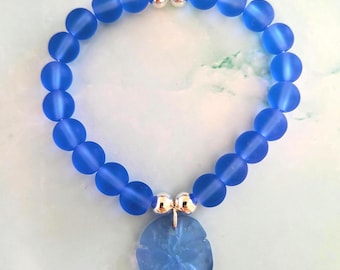 Beach Glass Bracelet with Sand Dollar Charm, Coastal Jewelry