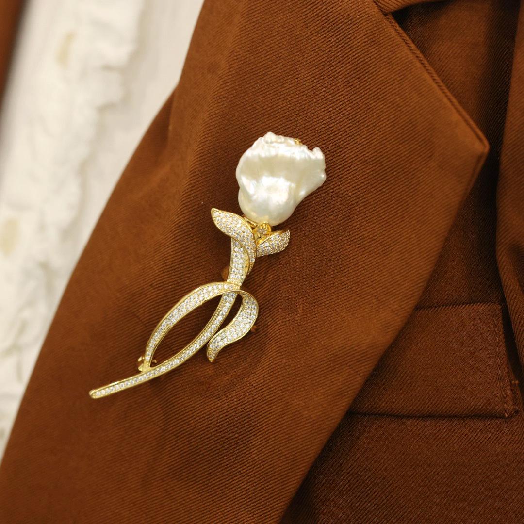 Gold Tulip Brooch – Baroque Pearl & Crystal Floral Pin - Etsy
