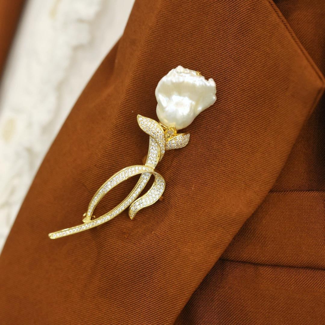Gold Tulip Brooch – Baroque Pearl & Crystal Floral Pin - Etsy
