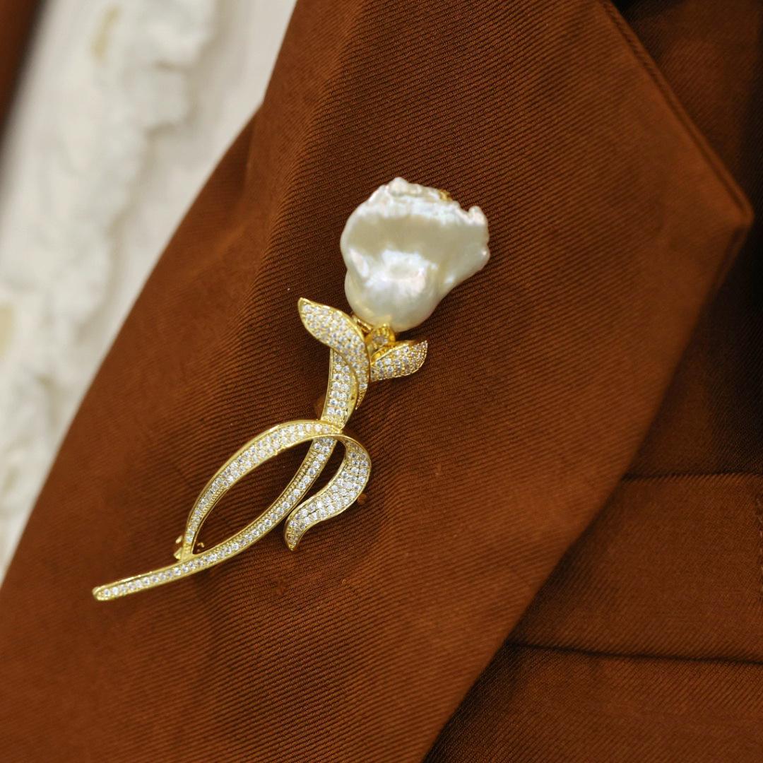 Gold Tulip Brooch – Baroque Pearl & Crystal Floral Pin - Etsy