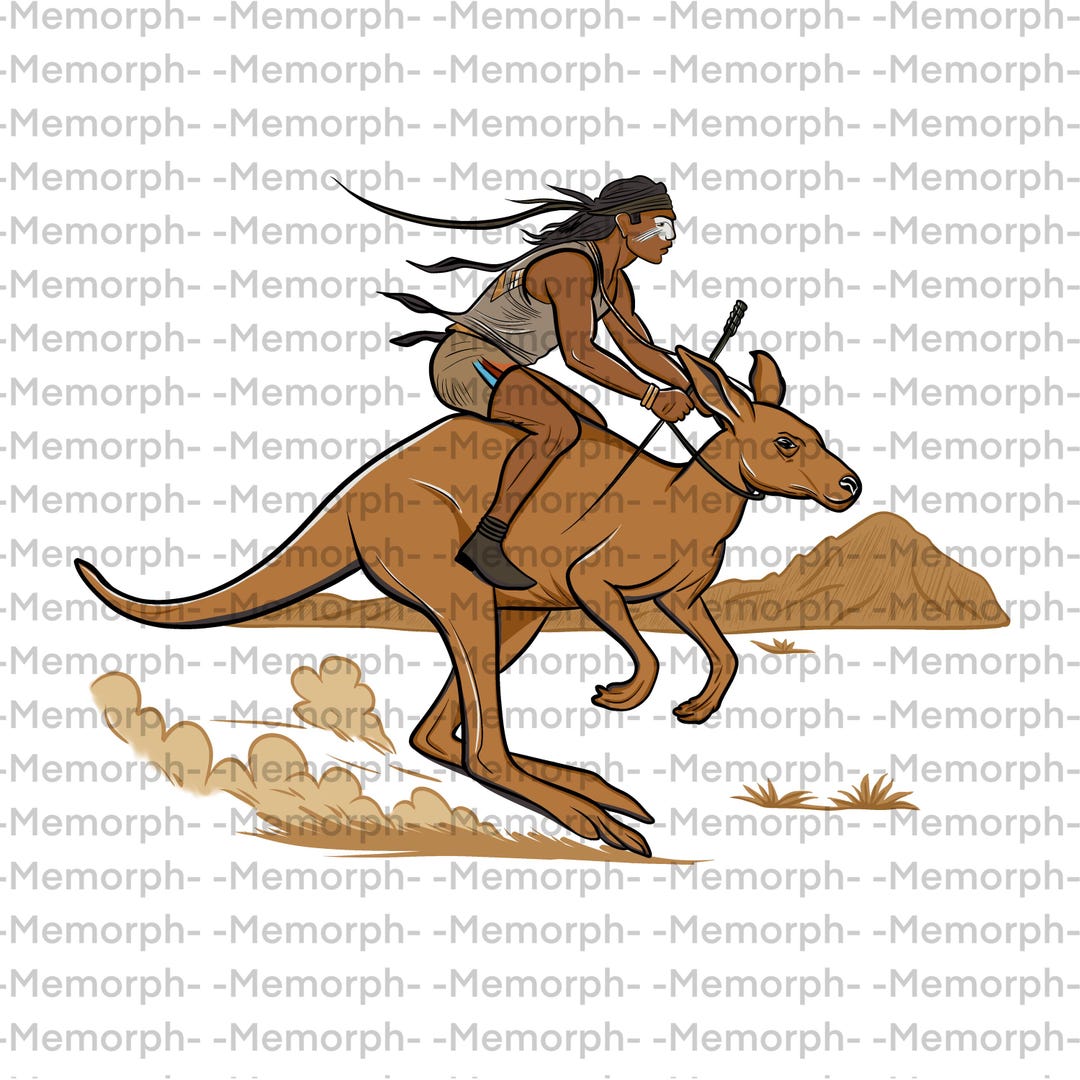 Kangaroo Warrior Aboriginal Art – Outback Tribal Rider Illustration ...