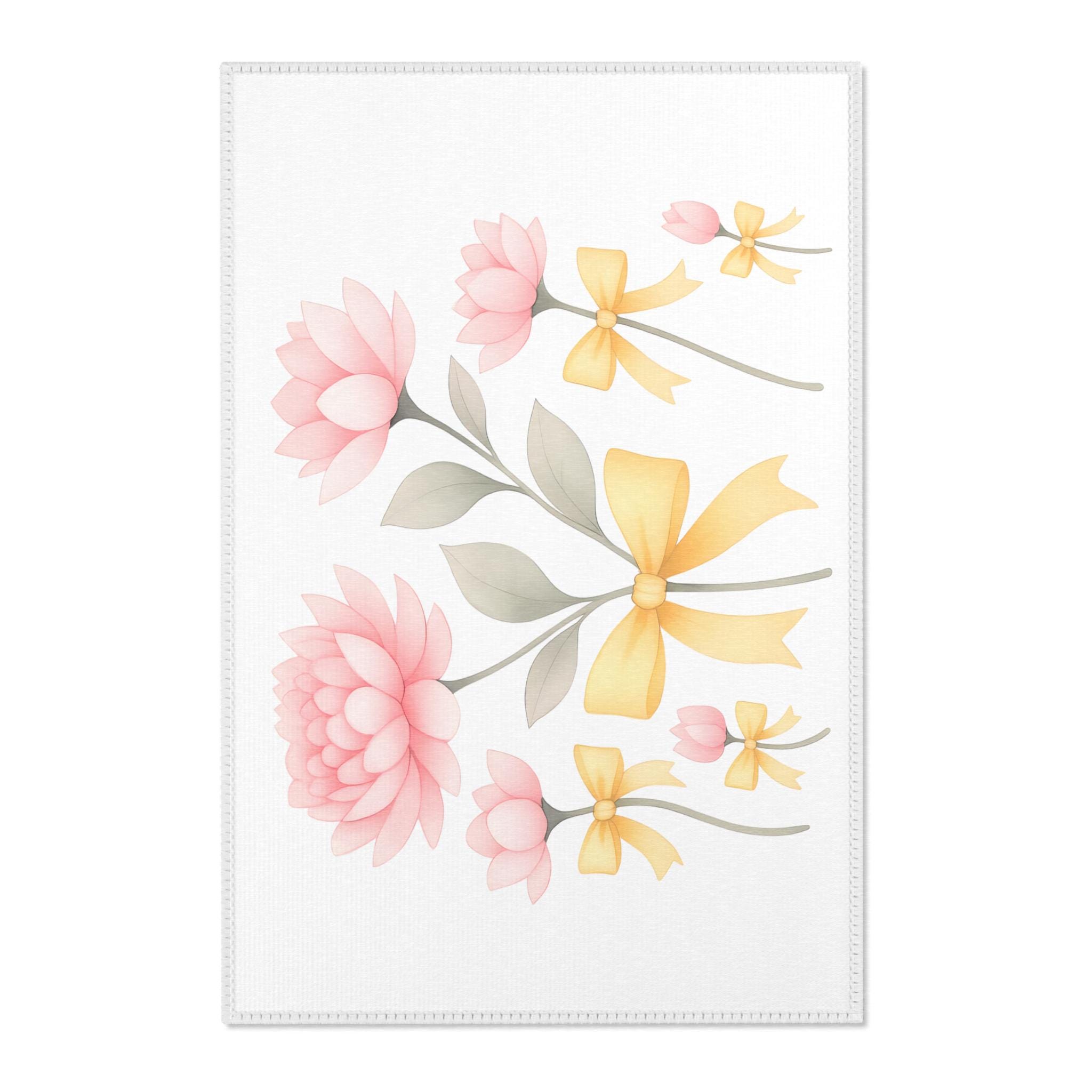 Coquette Rug Coquette Floral Area Rug With Pink Peonies & Butter Yellow Bows, Soft ...