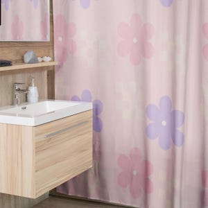 Floral Shower Curtain, Pink & Purple Fabric Shower Curtain, Coquette Pastel Bathroom Decor, Girly Bath Accessory, Feminine Bath Curtain
