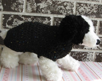 Black fleck dog sweater, med black dog sweater, large black dog sweater, crochet dog sweater.