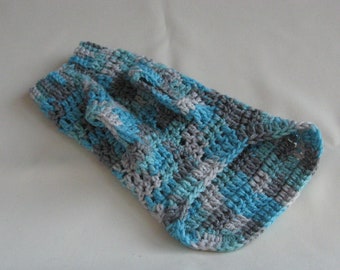 Dog sweater in a blend of teal blues and greys