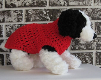 Pet sweater, red dog sweater, extra small dog sweater, small dog sweater, crochet pet sweater, classic canine sweater