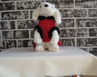 Red sweater with black fur trim, med. fur trim sweater in red and black, large black fur trim dog sweater