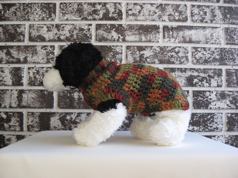 Fall colors dog sweater, xs dog sweater, small dog sweater, crochet dog sweater image 1