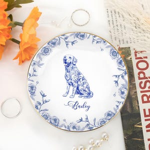 Porte-bijoux personnalisé en toile de jouy chinoiserie, photos de chien, porte-bijoux personnalisé en céramique, cadeaux pour amoureux des chiens, porte-bidon chien papa chien maman