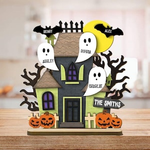 Personalized Halloween Ghost Family Sign, Custom Halloween Boo Ghost Wooden Plaque, Creepy Spooky 2-Layer Wooden Plaque, Halloween Gift