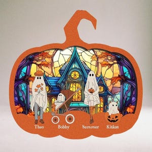 Custom Pumpkin Halloween Ghost Family Wood Sign, Custom Halloween Family 2 Layered Wooden Sign, Creepy Spooky Wall Decor, Ghost Family