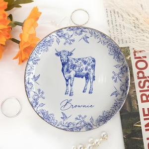 Custom Animal Portrait Jewelry Dish, Toile De Jouy Pet Ring Dish, Personalized Jewelry Dish Gift for Animal Lvoer, Pet Lover Trinket Dish