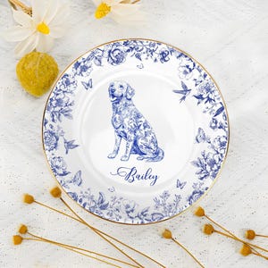 Custom Dog Cat Photo Ring Dish, Personalized Pet Portrait Chinoiserie Toile De Jouy Jewelry Dish, Dog Mom Trinket Dish, Gift for Cat Mom Dad