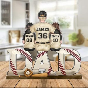 Personalized Daddy&#39;s Dream Team Baseball Wooden Plaque, Custom Shaped 2-Layered Wooden Plaque, Gifts For Sports Lovers, Christmas Gift
