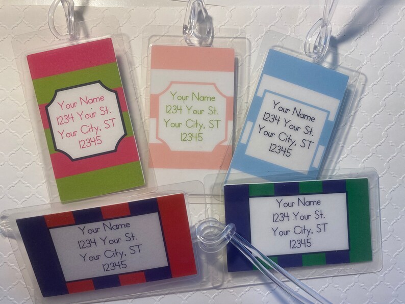 Striped Personalized Laminated Bag/luggage Tags Etsy