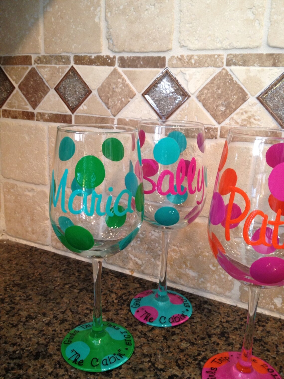 Hand painted and Personalized Wine Glass with polka dot base Etsy