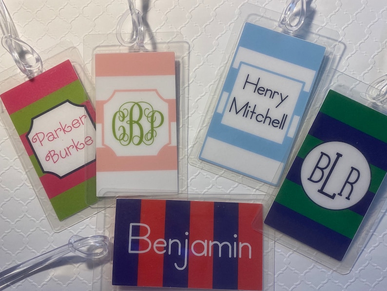 Striped Personalized Laminated Bag/luggage Tags Etsy