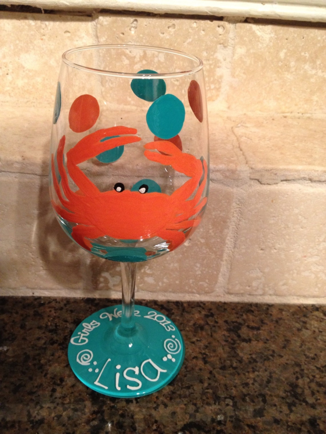 Hand painted Crab wine glass Etsy