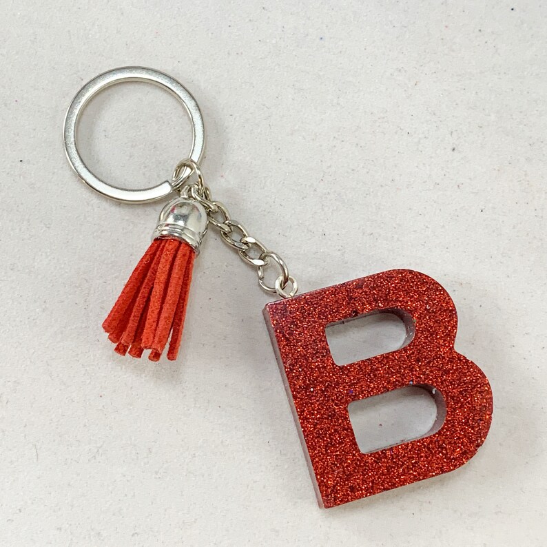Letter B Custom Glitter Keychain Initial with Tassel Etsy