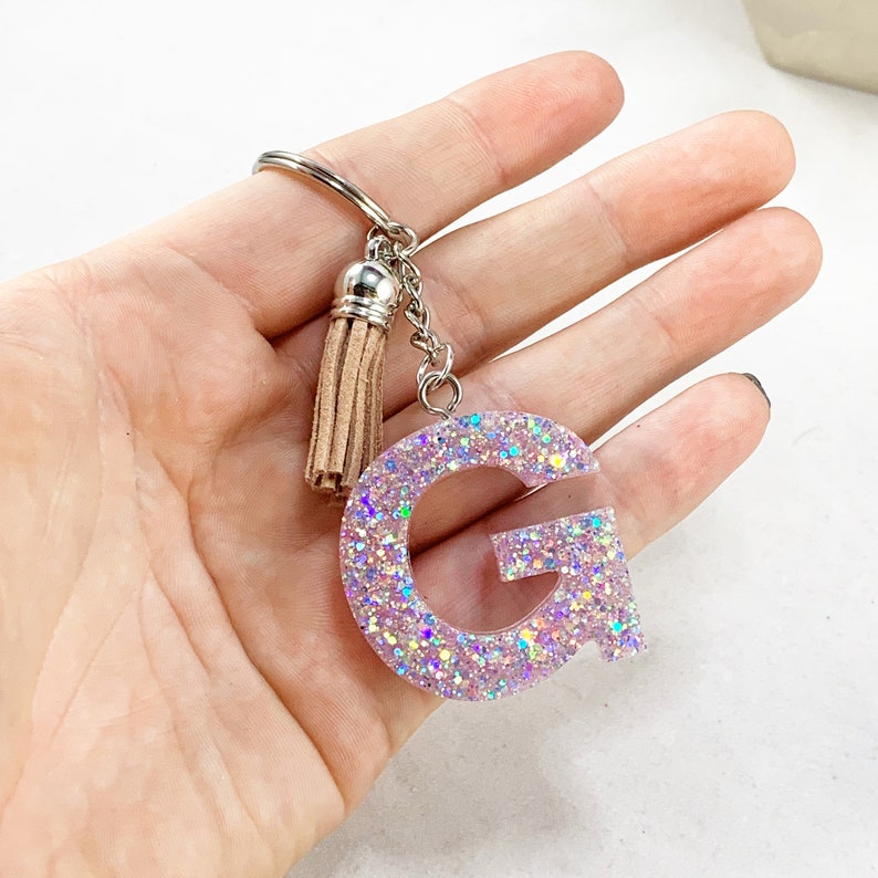 Letter G Custom Glitter Keychain Initial with Tassel Etsy