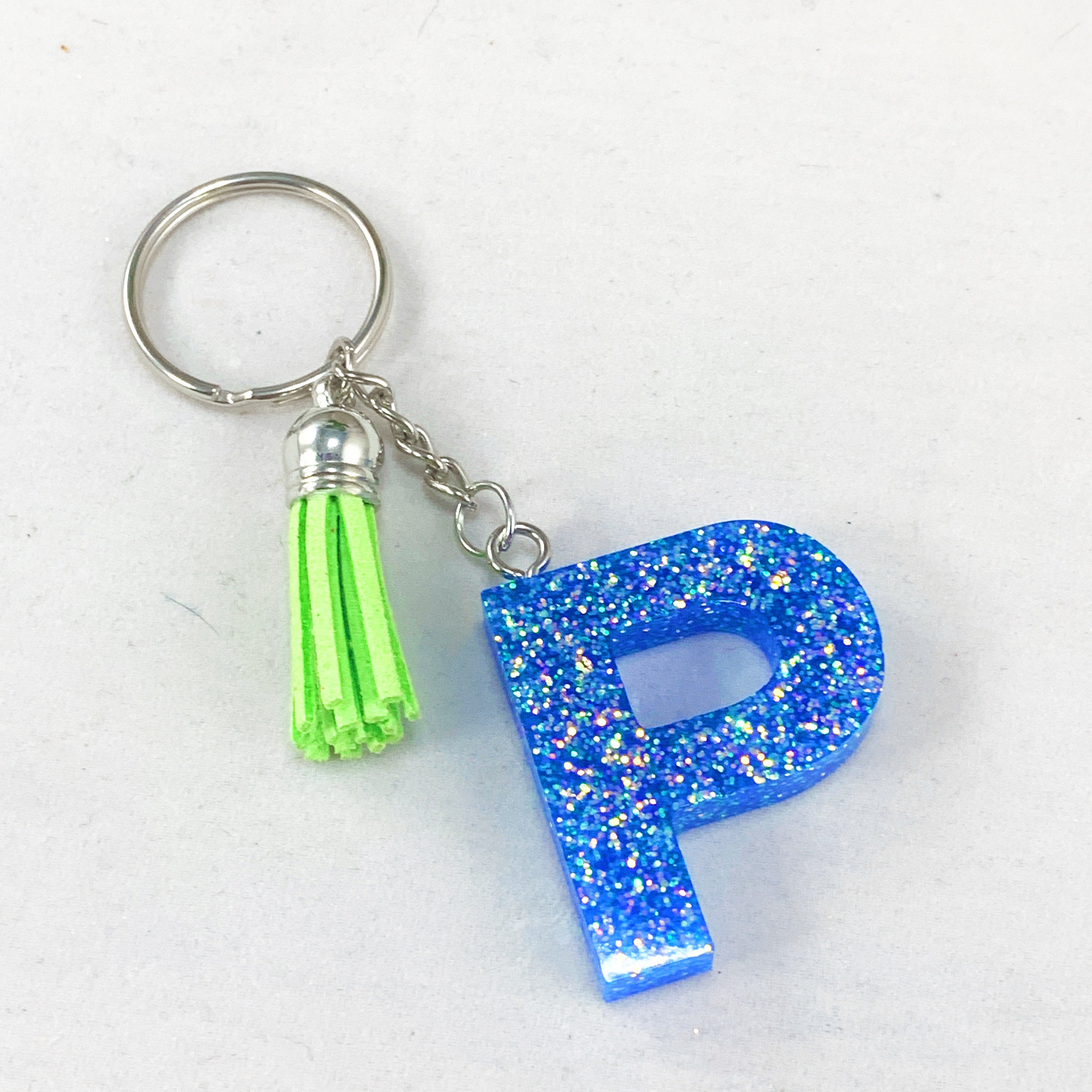 Letter P Custom Glitter Keychain Initial with Tassel Etsy