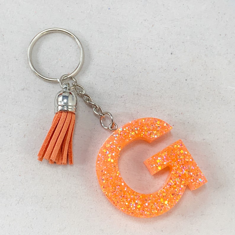 Letter G Custom Glitter Keychain Initial with Tassel Etsy