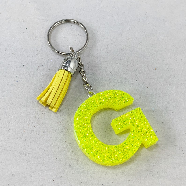 Letter G Custom Glitter Keychain Initial with Tassel Etsy