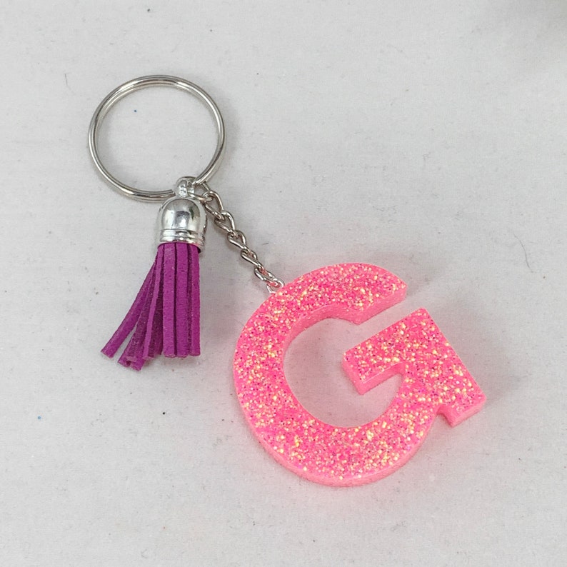 Letter G Custom Glitter Keychain Initial with Tassel Etsy