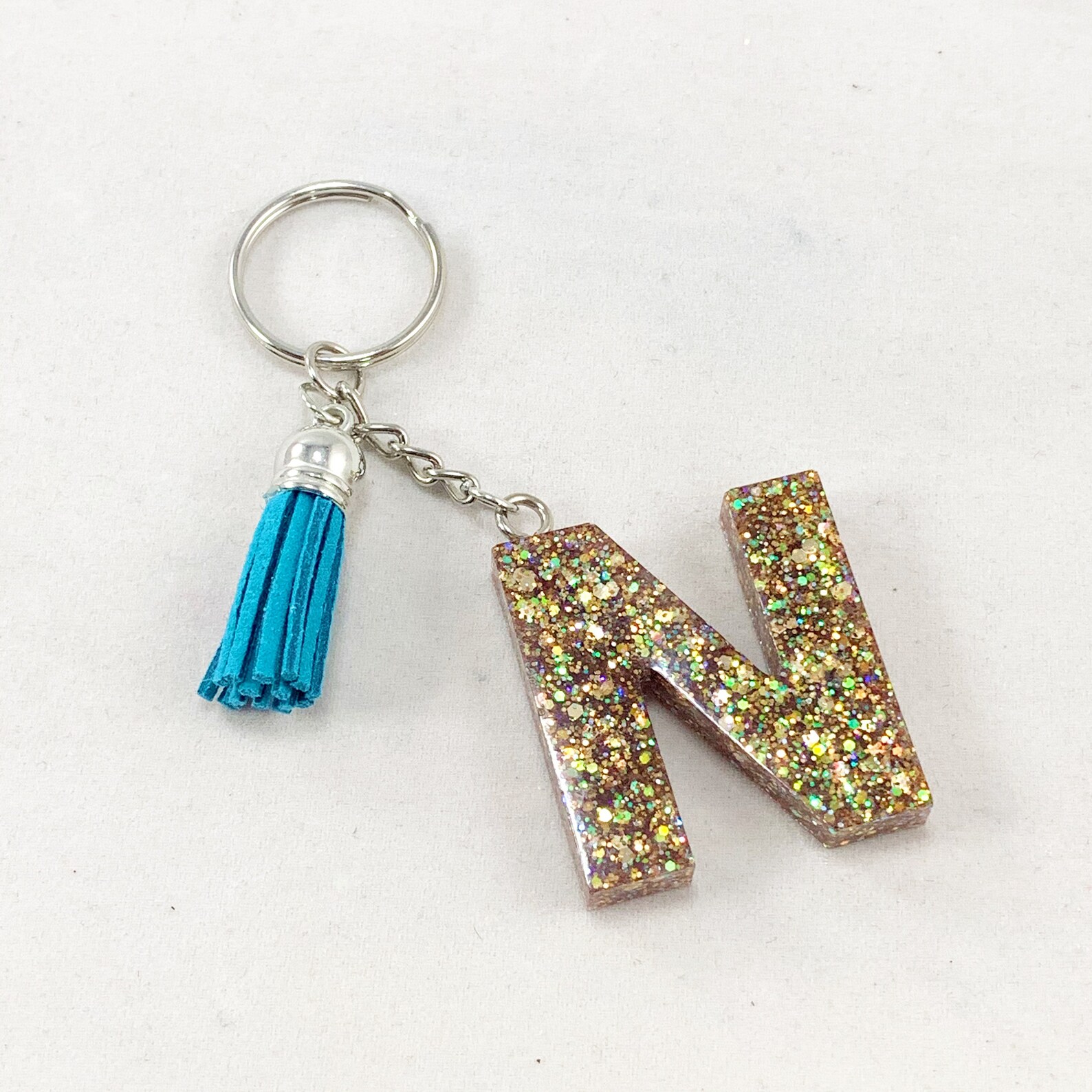 Letter N Custom Glitter Keychain Initial with Tassel Etsy