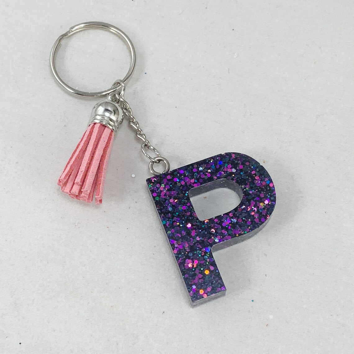 Letter P Custom Glitter Keychain Initial with Tassel Etsy