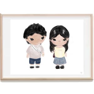 Custom Hirono Couple Portrait Illustration, Personalized Couple and Solo Drawing, Personalized/Anniversary/Wedding Gift, Valentines Day gift