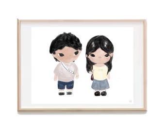 Custom Hirono Couple Portrait Illustration, Personalized Couple and Solo Drawing, Personalized/Anniversary/Wedding Gift, Christmas Day gift
