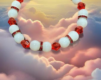 Pulsera de cuentas con dije de corazón – Regalo de San Valentín rojo, rosa y blanco