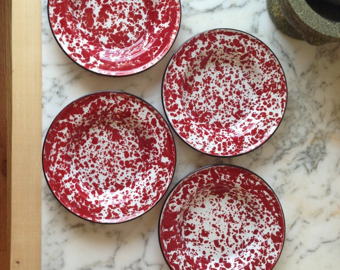 Red Graniteware Enamel Plates set of 4 Etsy