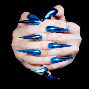 Blue Mirror Dragon Claw Press-On Nails| Gothic 3D Fantasy Nail Art | Fox Nails | Werewolf Nails | Cat Nails | Eagle Claw Nails | Y2K Nails