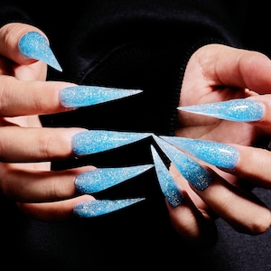 Blue Glitter Dragon Claw Press-On Nails, 3D Sparkling Talons, Fox Nails, Werewolf Nails, Cat Nails, Eagle Claw Nails, Rapture Claw Nails