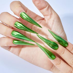 Green Mirror Dragon Claw Press-On Nails | Gothic 3D Fantasy Nail Art | y2k Nails | Werewolf Nails | Cat Nails | Eagle Claw Nails | Y2K Nails