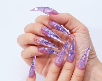 Purple Butterfly Pearl Dragon Claw Press-On Nails | Press On Claw Nails | Fox Nails | 3D Dragon Claw Nails | Cat Nails | Eagle Claw Nails