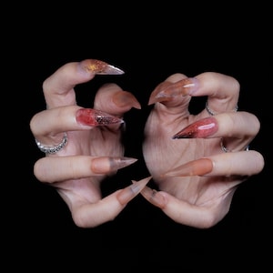 Orange Red Cat Eye Dragon Claw | Gothic 3D Nail | Fox Nails | Werewolf Nails | Cat Nails | Eagle Claw Nails | Y2K Nail | Cosplay Accessories