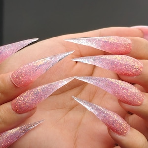 Uñas postizas con forma de garra de dragón rosa con purpurina / Garras brillantes 3D / Uñas de zorro / Uñas de gato / Uñas de garra de águila / Uñas acrílicas postizas