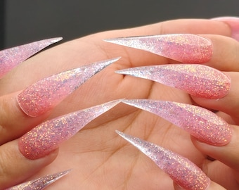 Pink Glitter Dragon Claw Press-On Nails | 3D Sparkling Talons | Fox Nails | Cat Nails | Eagle Claw Nails | Acrylic Press-On Nail