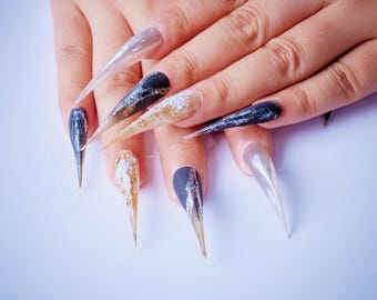 Gothic Dragon Claw Press-On Nails | Anime Nails | Long Sharp Fantasy Claws | Eagle Claw Nails | Acrylic Press-On Nail | Werewolf Nails