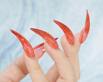 Uñas de garra de vampiro para Halloween, uñas postizas de aguja con efecto mármol sangriento, uñas postizas de garra espeluznante, uñas de garra roja para cosplay de terror gótico, uñas góticas