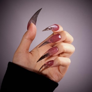 Stiletto Pink Gold Katzenauge Drachenkralle Press-On Nägel | Gothic 3D Fantasy Nagelkunst | Fuchs Nägel | Werwolf Nägel | Adlerkrallen Nägel