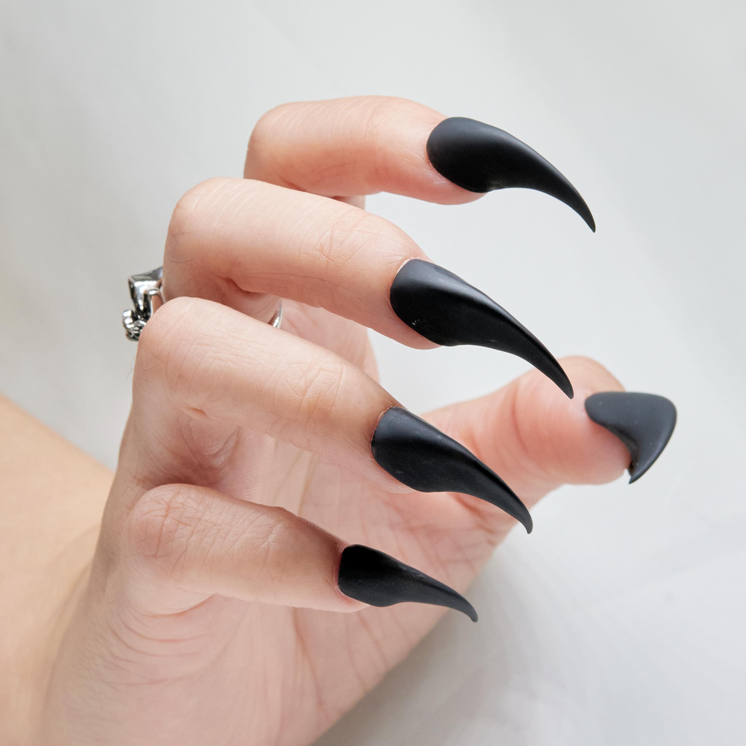Matte Black Claw Press on Nails | Gothic Long Curve Fake Nails