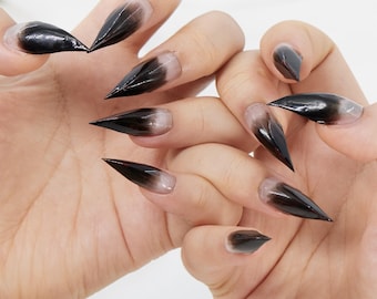 Black Ombre Claw Nails, Vampire Stiletto Fake Nails, Gothic Halloween False Nails, Witch Cosplay Claws, Dark Glam Pointed Nail, Vampire Nail