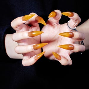 Black to Orange Ombre Dragon Claw Press-On Nails | Gothic 3D Nail Art | Fox Nails | Werewolf Nails | Cat Nails | Eagle Claw Nails | Y2K Nail